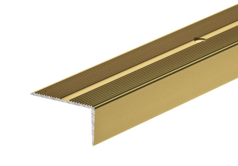 Zdjęcie: Profil schodowy szeroki z ryflem 40x20 mm AL LSSR 1,8 m złoty CEZAR