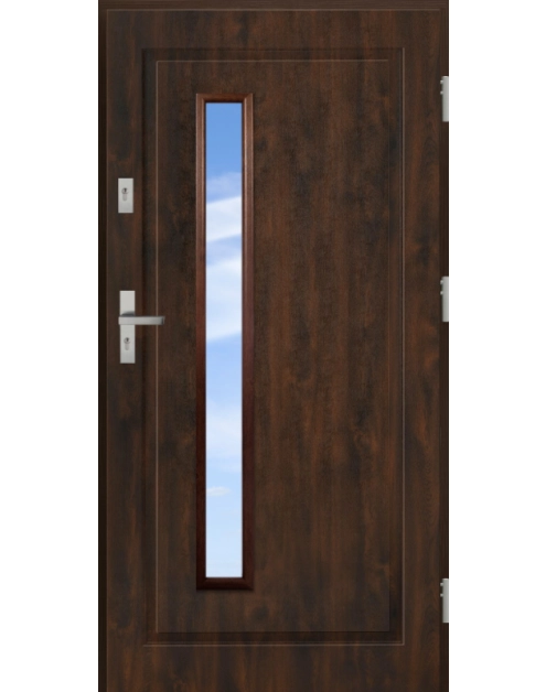 Zdjęcie: Drzwi zewnętrzne stalowo-drewniane Disting Mario 04B Orzech 80 cm prawe KR CENTER