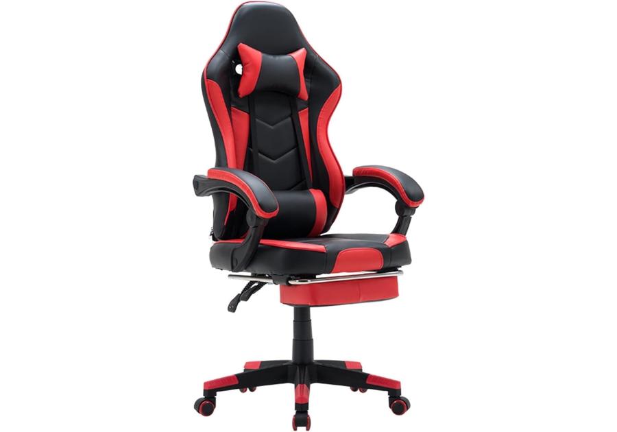 Zdjęcie: Fotel gamingowy VIPER z podnóżkiem tapicerowany ekoskóra czarno-czerwony TS INTERIOR