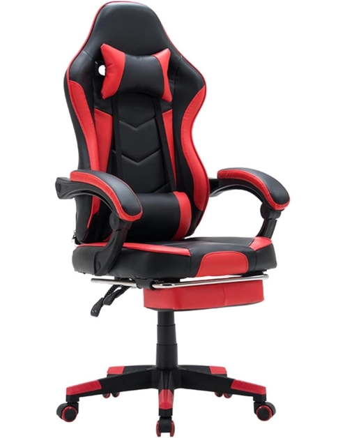 Zdjęcie: Fotel gamingowy VIPER z podnóżkiem tapicerowany ekoskóra czarno-czerwony TS INTERIOR