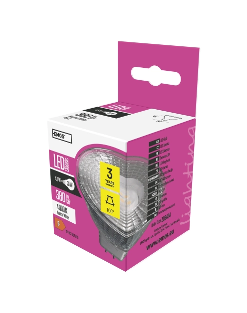 Zdjęcie: Żarówka LED Classic MR16, GU5,3, 4,5 W (31 W), 380 lm, neutralna biel EMOS