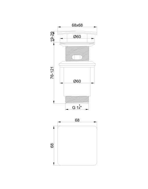 Zdjęcie: Korek click-clack, mosiężny, uniwersalny, duży grzybek kwadrat czarny INVENA
