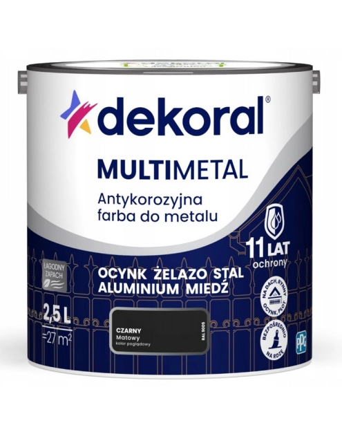 Zdjęcie: Farba do metalu Multimetal Antykorozyjna Czarny 2,5 L DEKORAL