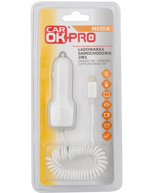 Zdjęcie: Ładowarka samochodowa USB + Micro USB 2,1 A CAR OK