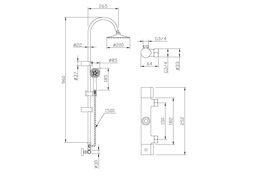 Zdjęcie: Deszczownia Gracja z baterią termostatyczną chrom INVENA