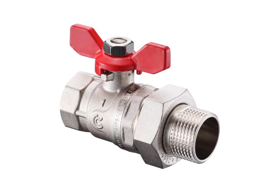 Zdjęcie: Zawór kulowy S30 W/Z 3/4" z półśrubunkiem i motylkiem, PN30 pełen nikiel CALIDO