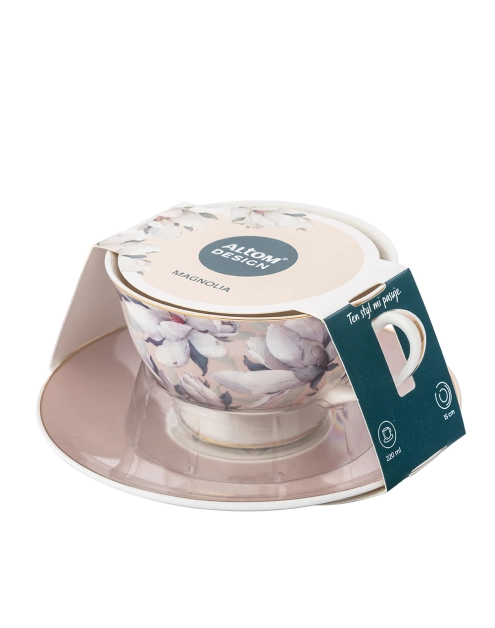 Zdjęcie: Filiżanka Magnolia różowa 220 ml ze spodkiem dekoracja Moja kochana ALTOM DESIGN