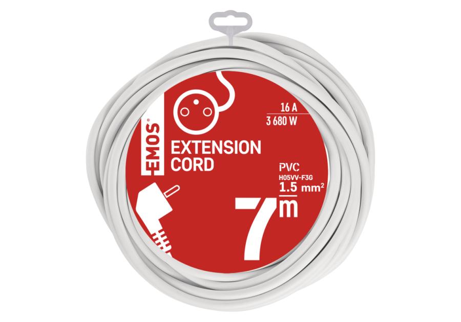 Zdjęcie: Przedłużacz 7 m, 1 gniazdo, biały, PVC, 1,5 mm2 EMOS