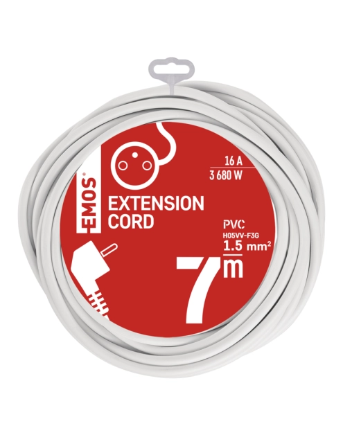 Zdjęcie: Przedłużacz 7 m, 1 gniazdo, biały, PVC, 1,5 mm2 EMOS