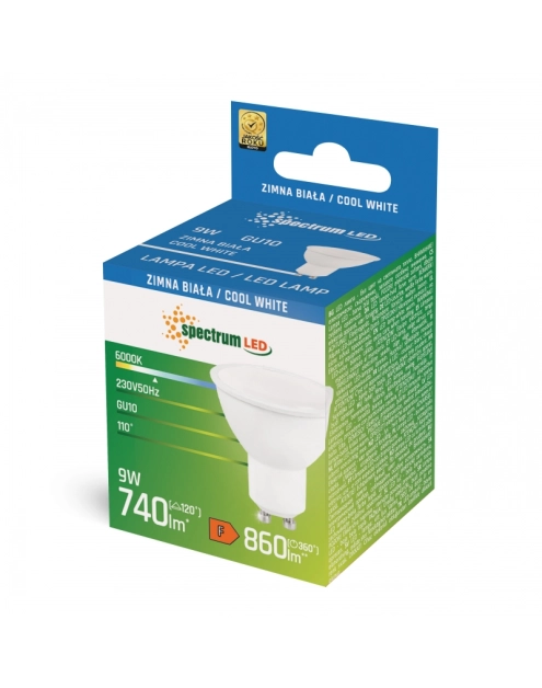 Zdjęcie: Żarówka LED 9 W GU10 z mleczną szybką zimny biały SPECTRUM