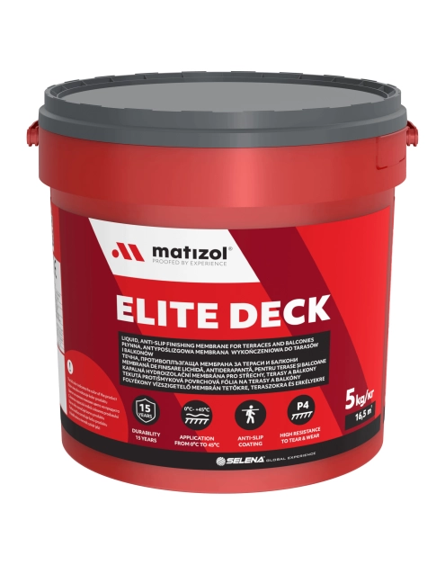 Zdjęcie: Membrana wykończeniowa płynna, antypoślizgowa do tarasów i balkonów Elite Deck 5 kg biały MATIZOL