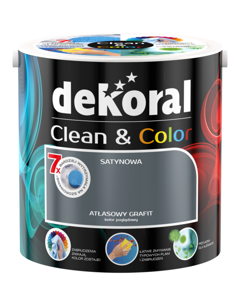 Zdjęcie: Farba satynowa Clean&Color 2,5 L atlasowy grafit DEKORAL