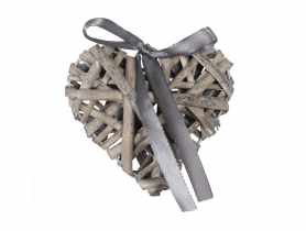 Serce wiklinowe z tasiemką 10 cm szare TIN TOURS