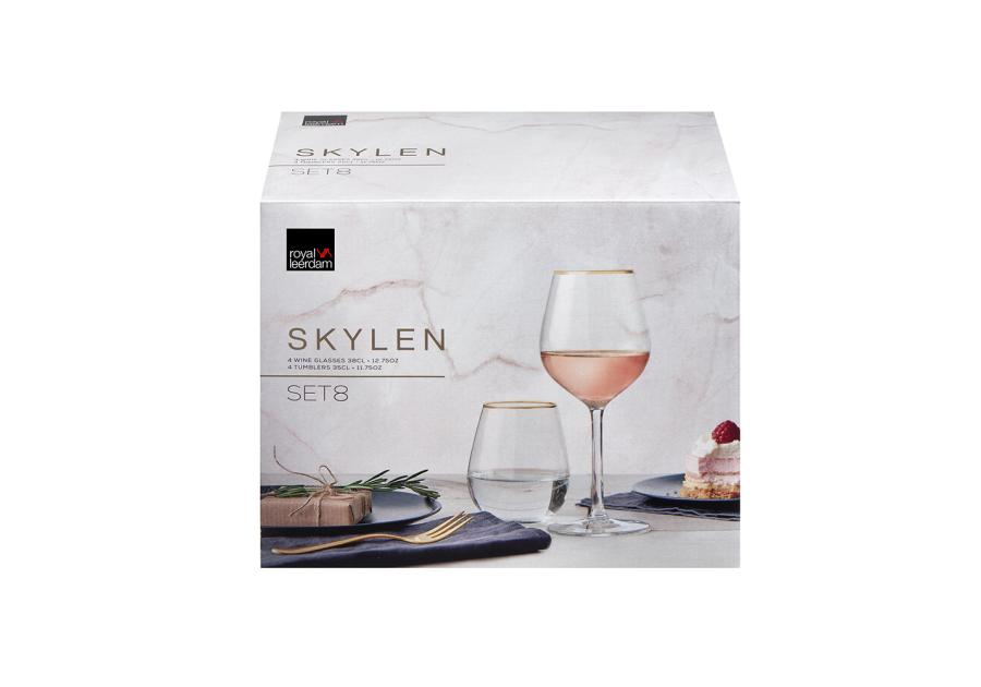 Zdjęcie: Komplet 8 elementów: 4 x kieliszek 380 ml, 4 x szklanka 350 ml Skylen ROYAL LEERDAM