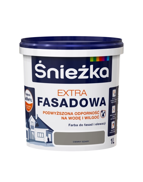Zdjęcie: Farba Extra Fasadowa Ciemny Szary 1L N ŚNIEŻKA