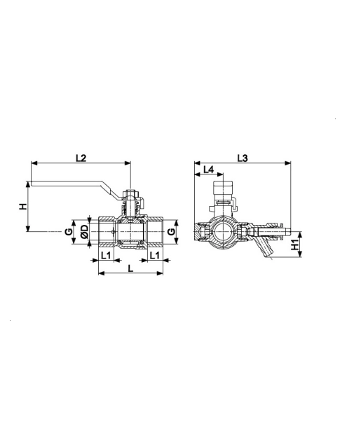 Zdjęcie: Zawór kulowy nakrętno-nakrętny z zaworkiem odpowietrzająco-spustowym, korkiem i dźwignią 3/4" KFA