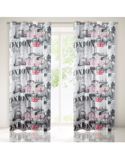 Zdjęcie: Zasłona London 140x250 cm biało-stalowo na przelotkach EUROFIRANY