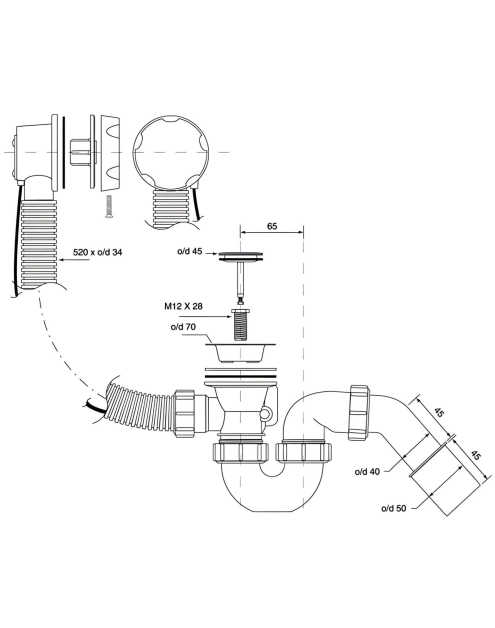 Zdjęcie: Zestaw odpływowo-przelewowy wannowy z odejściem 40/50 mm pokrętło mosiądz chrom MCALPINE