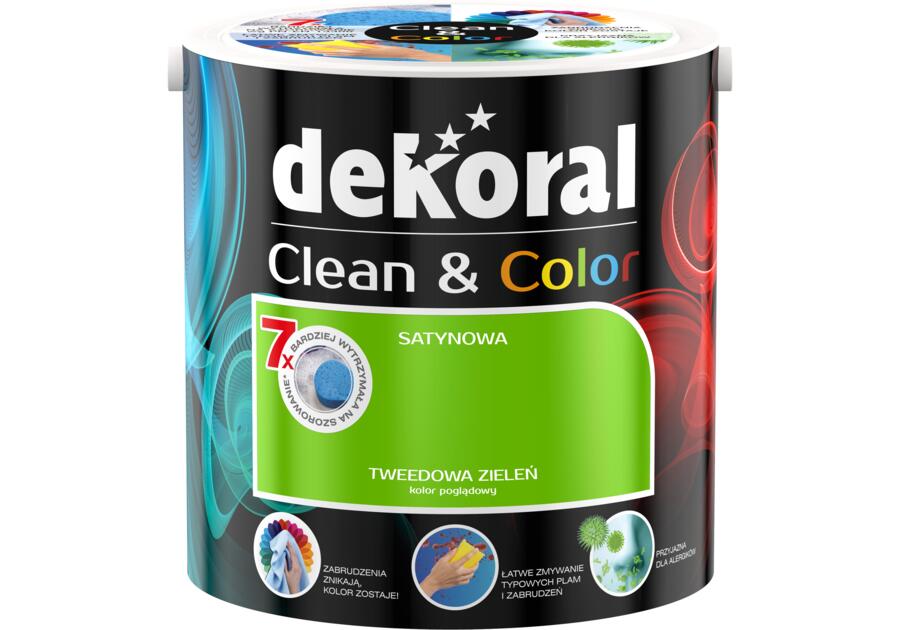 Zdjęcie: Farba satynowa Clean&Color 2,5 L tweedowa zieleń DEKORAL