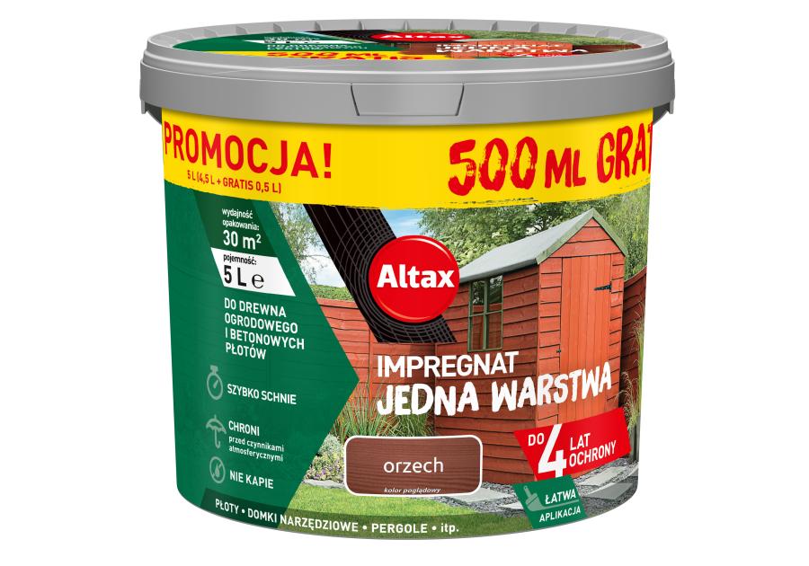 Zdjęcie: Impregnat Jedna Warstwa 4 lata, orzech 4,5 L + 0,5 L ALTAX
