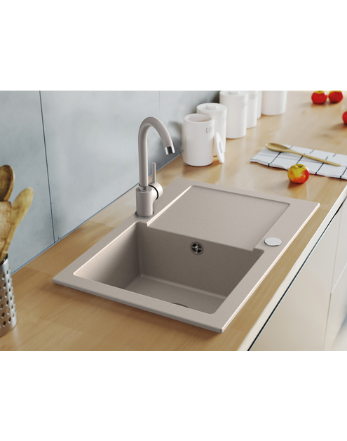 Zdjęcie: Zlewozmywak granitowy Klasik 1-komorowy piaskowy, z długim ociekaczem, 65x44x17,5 cm MILÓ