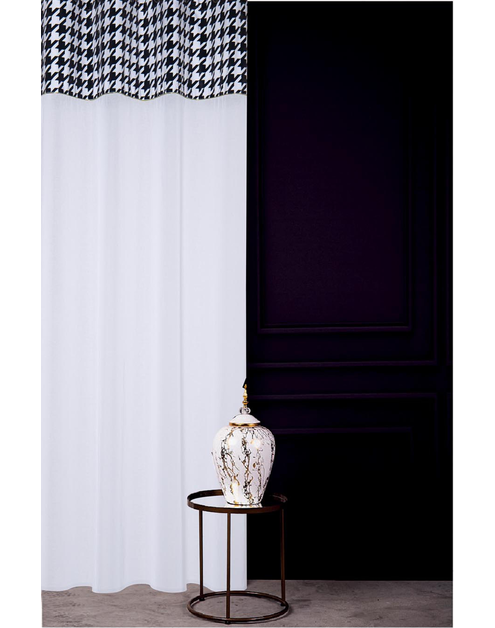 Zdjęcie: Firana z kantą welwetową pepitką iconic chic light biało-czarna+złota wszywka 140x270 cm CHIC HOME