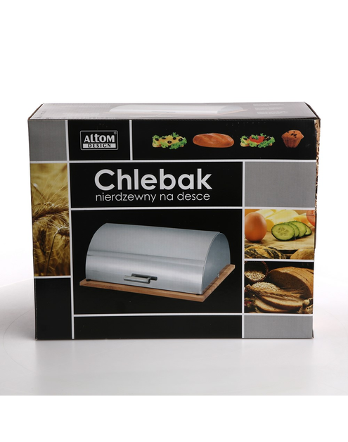 Zdjęcie: Chlebak nierdzewny na desce drewnianej 39,2x30x16,2 cm ALTOMDESIGN