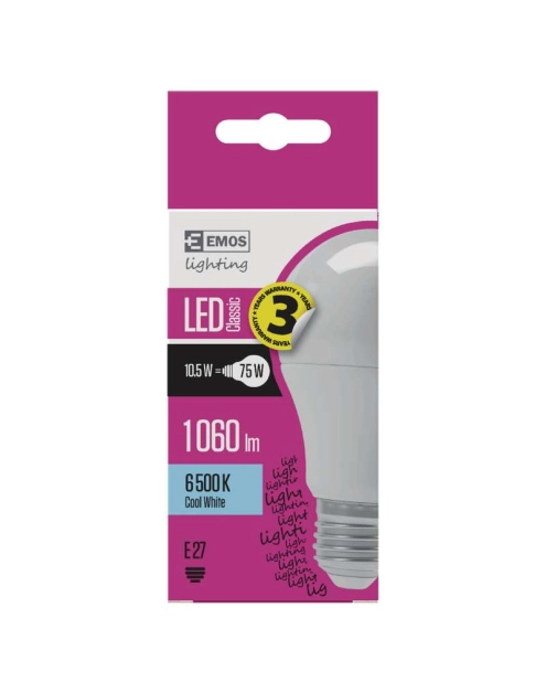 Zdjęcie: Żarówka LED Classic A60, E27, 10,7 W (75 W), 1 060 lm, zimna biel EMOS