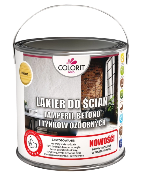 Zdjęcie: Lakier do ścian lamperii, betonu i tynków ozdobnych, półmat 2,5 L COLORIT