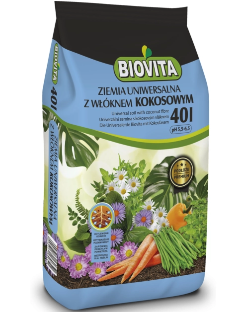 Zdjęcie: Ziemia uniwersalna z włóknem kokosowym Premium 40L BIOVITA