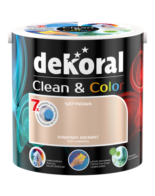 Zdjęcie: Farba satynowa Clean&Color 2,5 L kawowy aromat DEKORAL