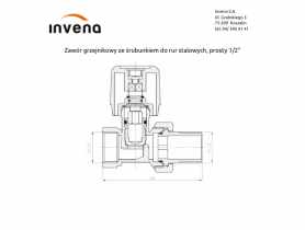 Zawór grzejnikowy ze śrubunkiem do rur stalowych, prosty 1/2 INVENA