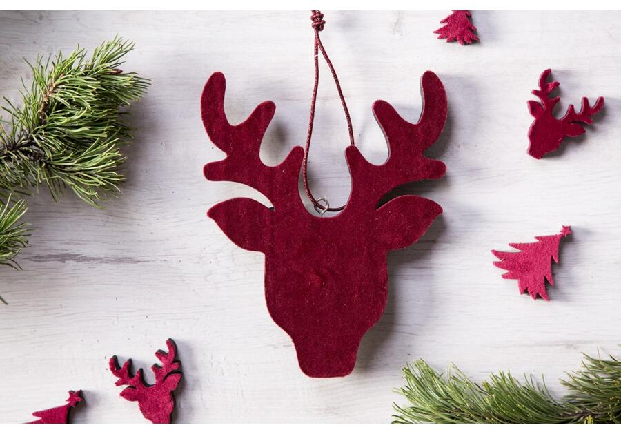 Zdjęcie: Zawieszka Renifer drewniany z welurowym frontem 19x14,5 cm czerwony ALTOMDESIGN