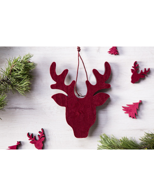 Zdjęcie: Zawieszka Renifer drewniany z welurowym frontem 19x14,5 cm czerwony ALTOMDESIGN