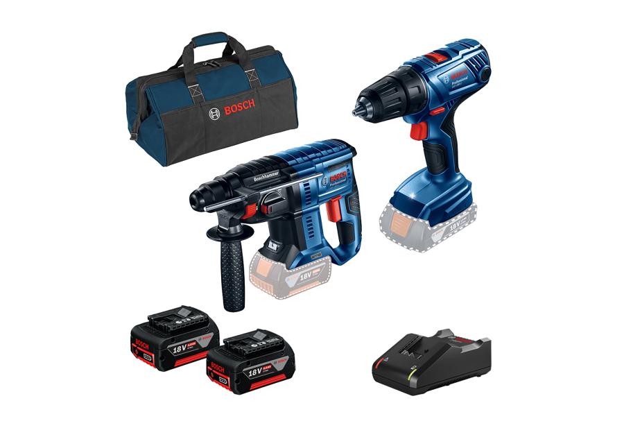Zdjęcie: Narzędzia Bosch zestaw GBH 180-LI + GSR 180-LI + 2x18V 4.0 + GAL BOSCH