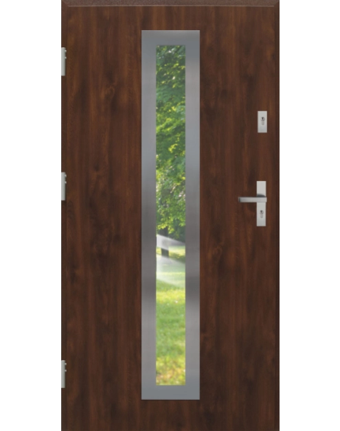 Zdjęcie: Drzwi zewnętrzne stalowo-drewniane Disting Otello 03 Orzech 100 cm lewe KR CENTER