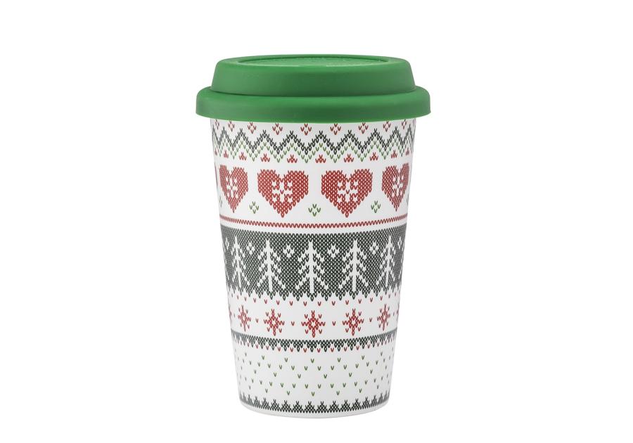 Zdjęcie: Kubek stożek wysoki 390 ml z silikonową pokrywką dekoracja scandi green ALTOM DESIGN