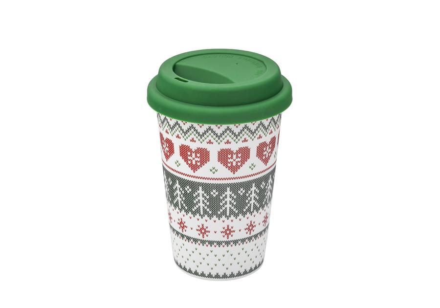 Zdjęcie: Kubek stożek wysoki 390 ml z silikonową pokrywką dekoracja scandi green ALTOM DESIGN