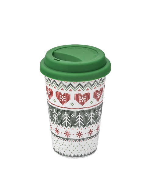 Zdjęcie: Kubek stożek wysoki 390 ml z silikonową pokrywką dekoracja scandi green ALTOM DESIGN