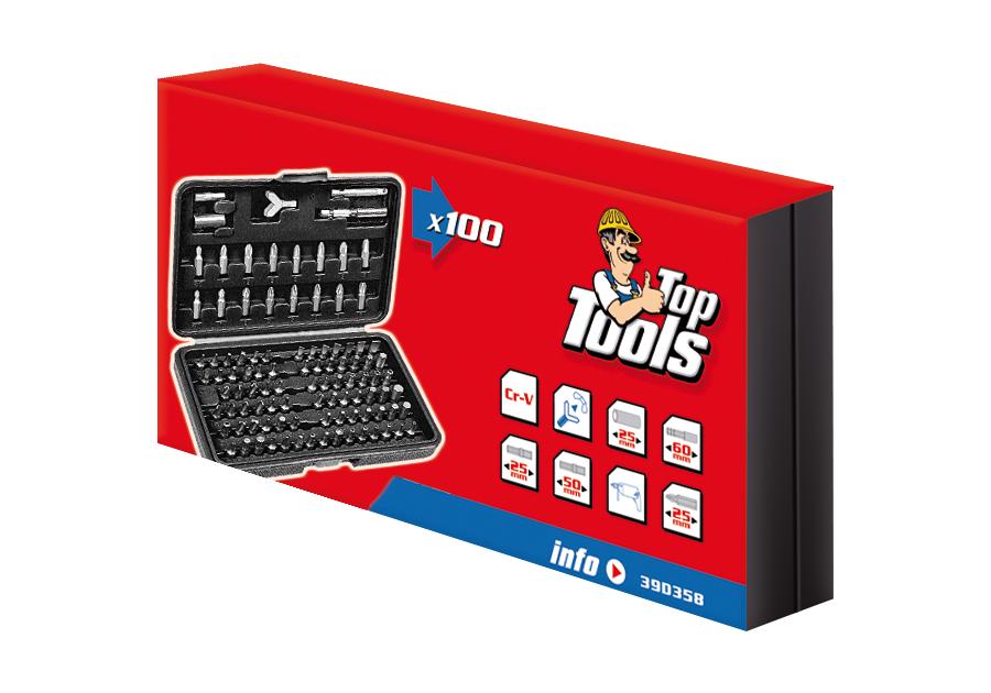 Zdjęcie: Końcówki wkrętakowe z uchwytem, zestaw 100 sztuk TOP TOOLS