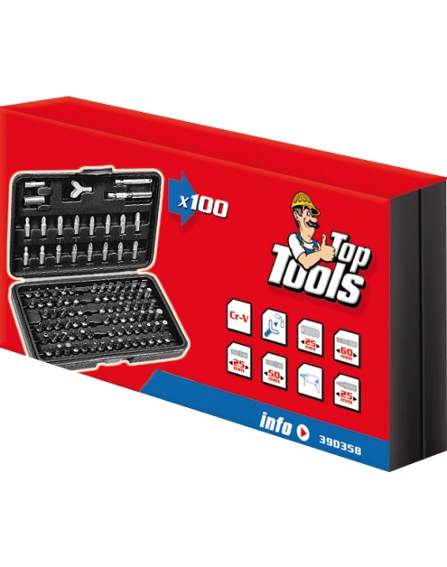 Zdjęcie: Końcówki wkrętakowe z uchwytem, zestaw 100 sztuk TOP TOOLS