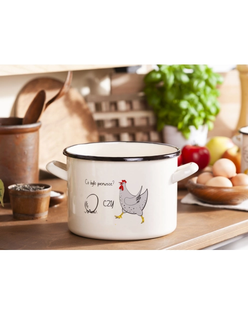 Zdjęcie: Garnek Kokoszka smakoszka prosty 20 cm - 4,8 L kremowy dekoracja co było pierwsze? SILESIA