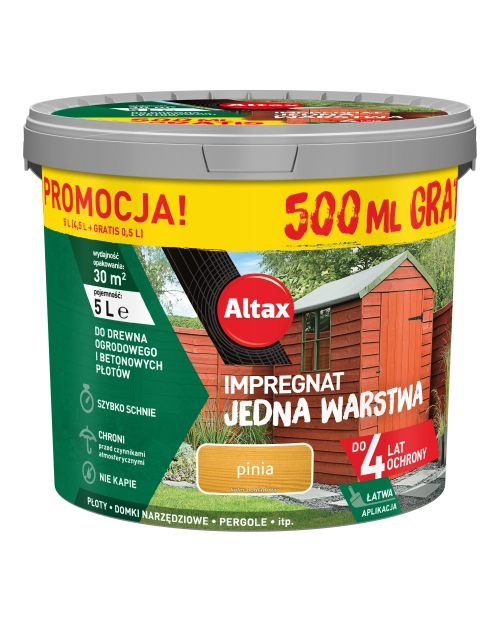 Zdjęcie: Impregnat Jedna Warstwa 4 lata, pinia 4,5 L + 0,5 L ALTAX