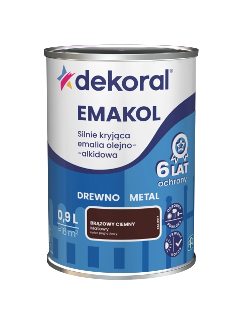 Zdjęcie: Emalia ftalowa Emakol Strong brązowy ciemny mat 0,9 L DEKORAL