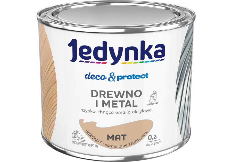 Zdjęcie: Emalia akrylowa Deco&Protect drewno i metal mat beżowy 0,2 L JEDYNKA