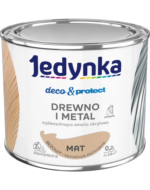 Zdjęcie: Emalia akrylowa Deco&Protect drewno i metal mat beżowy 0,2 L JEDYNKA