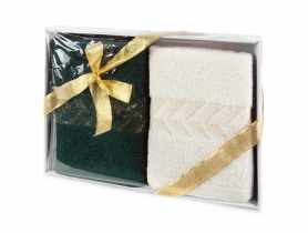 Komplet ręczników Glow 50x90 cm -2 szt. kremowo-ciemnozielone EUROFIRANY