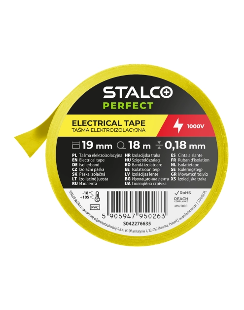 Zdjęcie: Taśma izolacyjna PVC 0,18 mm x 19 mm x 18 m żółty STALCO PERFECT