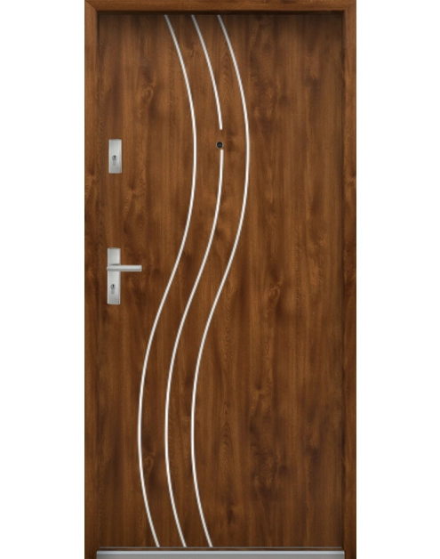 Zdjęcie: Drzwi wejściowe do mieszkań Bastion R-60 Dąb złoty 90 cm prawe ODO KR CENTER