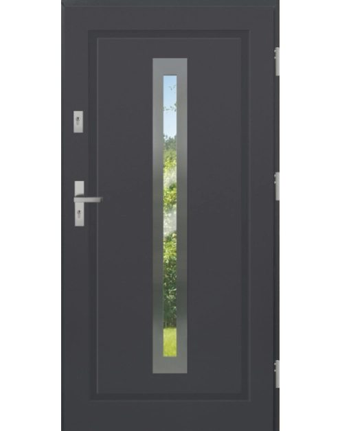 Zdjęcie: Drzwi zewnętrzne stalowo-drewniane Disting Figaro 04 Antracyt 80 cm prawe KR CENTER
